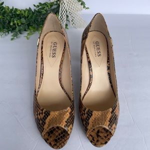 Guess Faux Snakeskin Peep Toe Heels/Pumps
